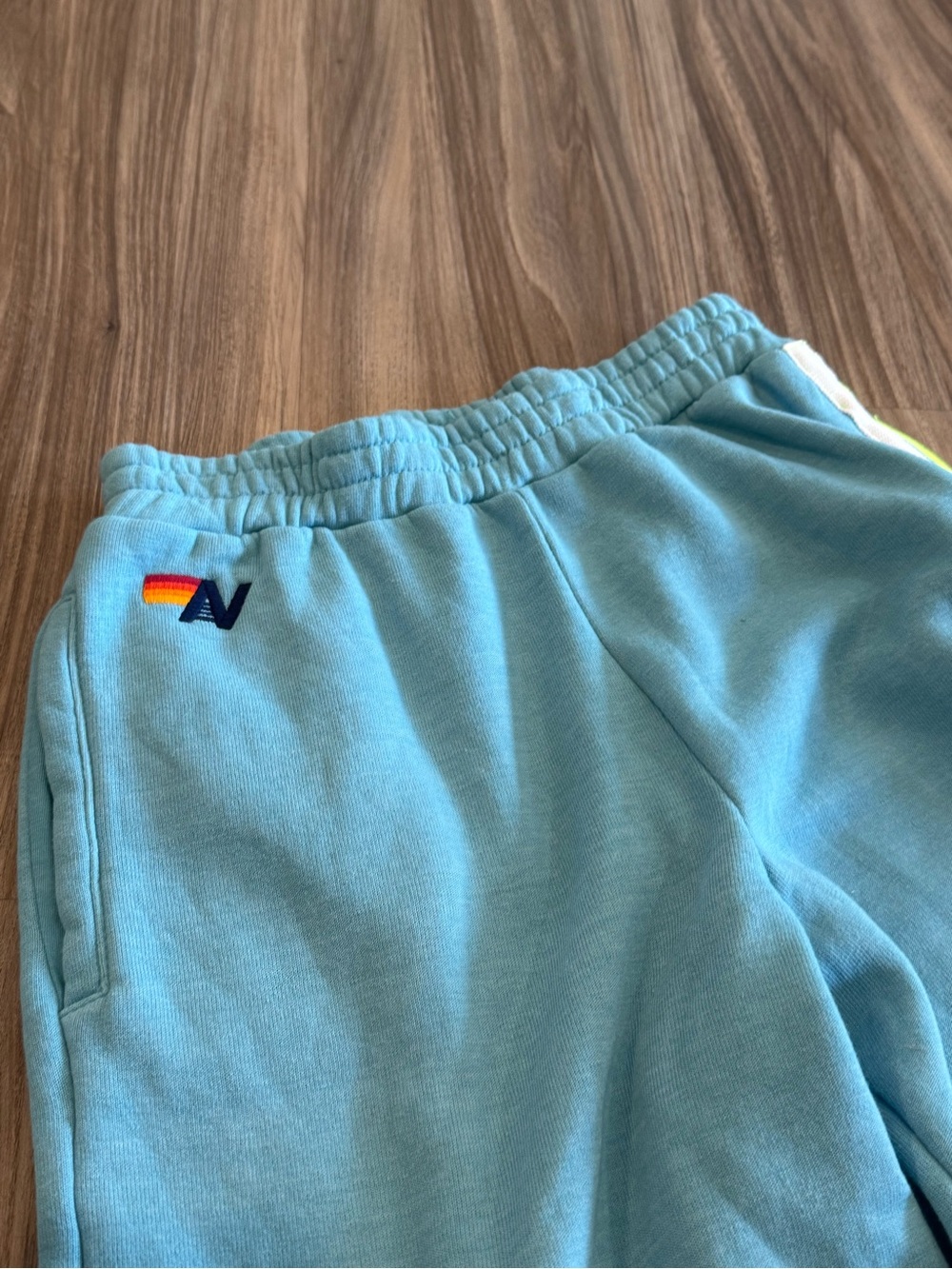 Aviator Nation 5 Stripe Wide Leg Pocket Sweatpants - Aqua / White Neon - Picture 7 of 15